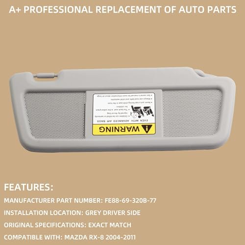 Dasbecan Gray Left Driver Side Sun Visor for Mazda RX-8 2004-2011
| Dasbecan Gray Left Driver Side Sun Visor - Replaces