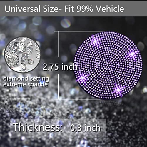 2pcs Bling Car Cup Holder Coaster Anti-Slip Shockproof Universal Fashion Vehicle Accessories for Women (2 pcs, Purple Vi
