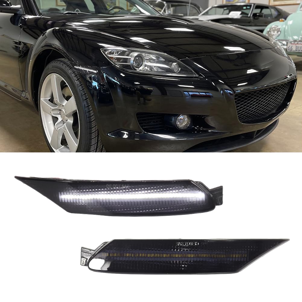 For 2004-2008 Mazda RX-8 Front Bumper Side Marker Lights Smoked Lens White LED F151-51-120E, F151-51-130E  
For 2004-200