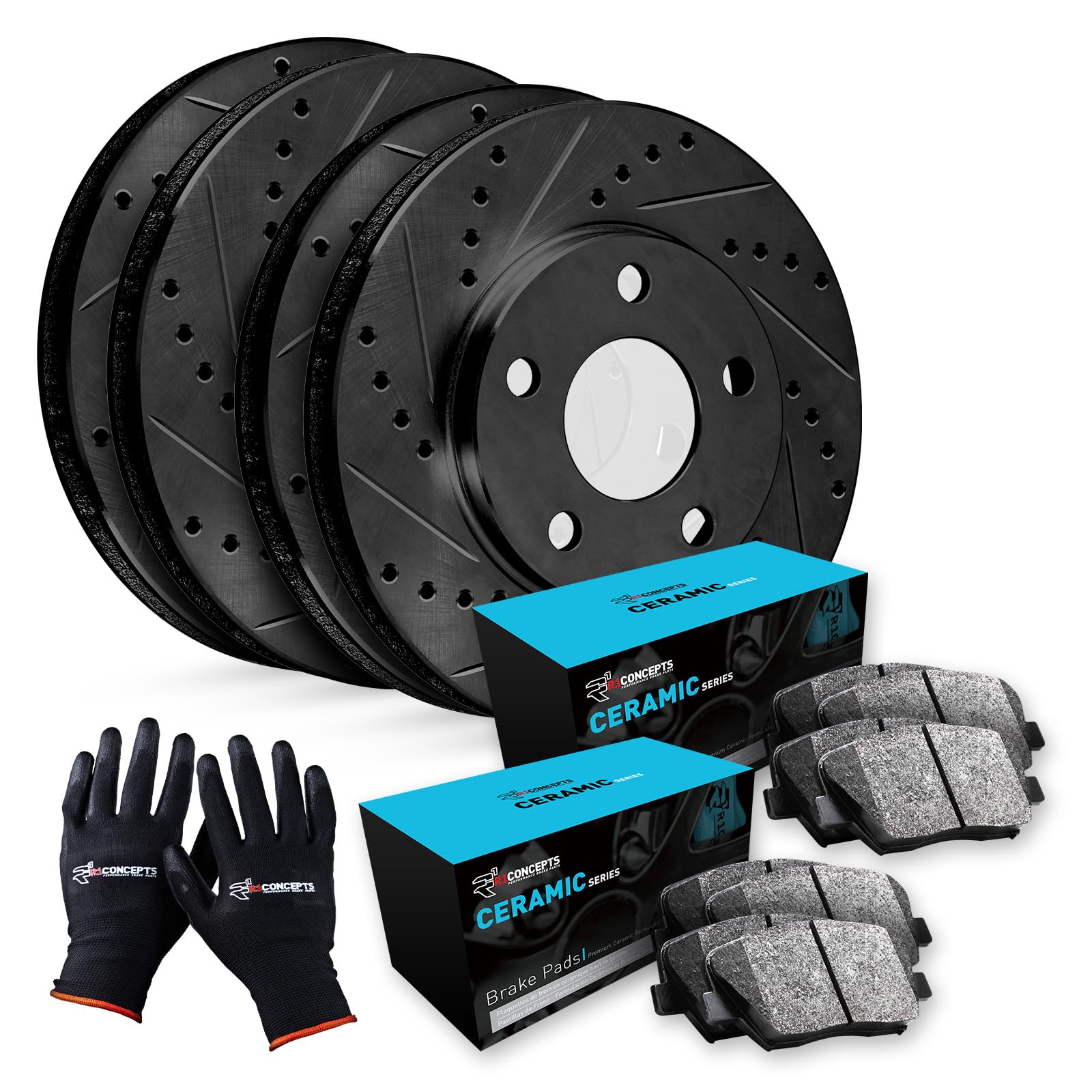 R1 Concepts Ceramic Brake Pads and Rotors Kit for 2004-2011 Mazda RX-8 - High Performance Brake Kit for Front and Rear